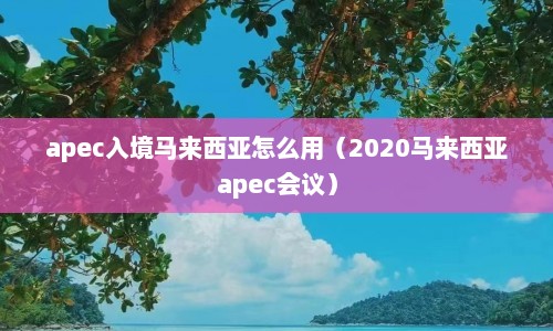 apec入境马来西亚怎么用（2020马来西亚apec会议）  第1张