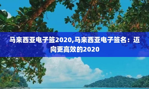 马来西亚电子签2020,马来西亚电子签名：迈向更高效的2020  第1张